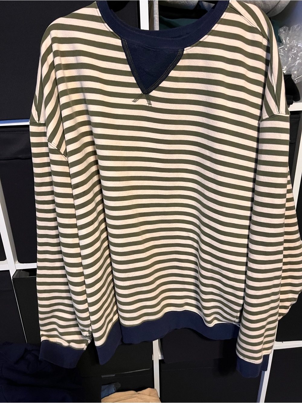 Natiral life Navy, Olive & Cream Striped Crewneck Sweatshirt